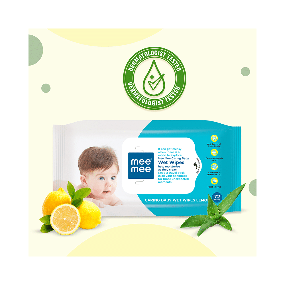 Mee Mee Caring Baby Wet Wipes with Aloe Vera & Lemon Extract (72 Each) - Image 6
