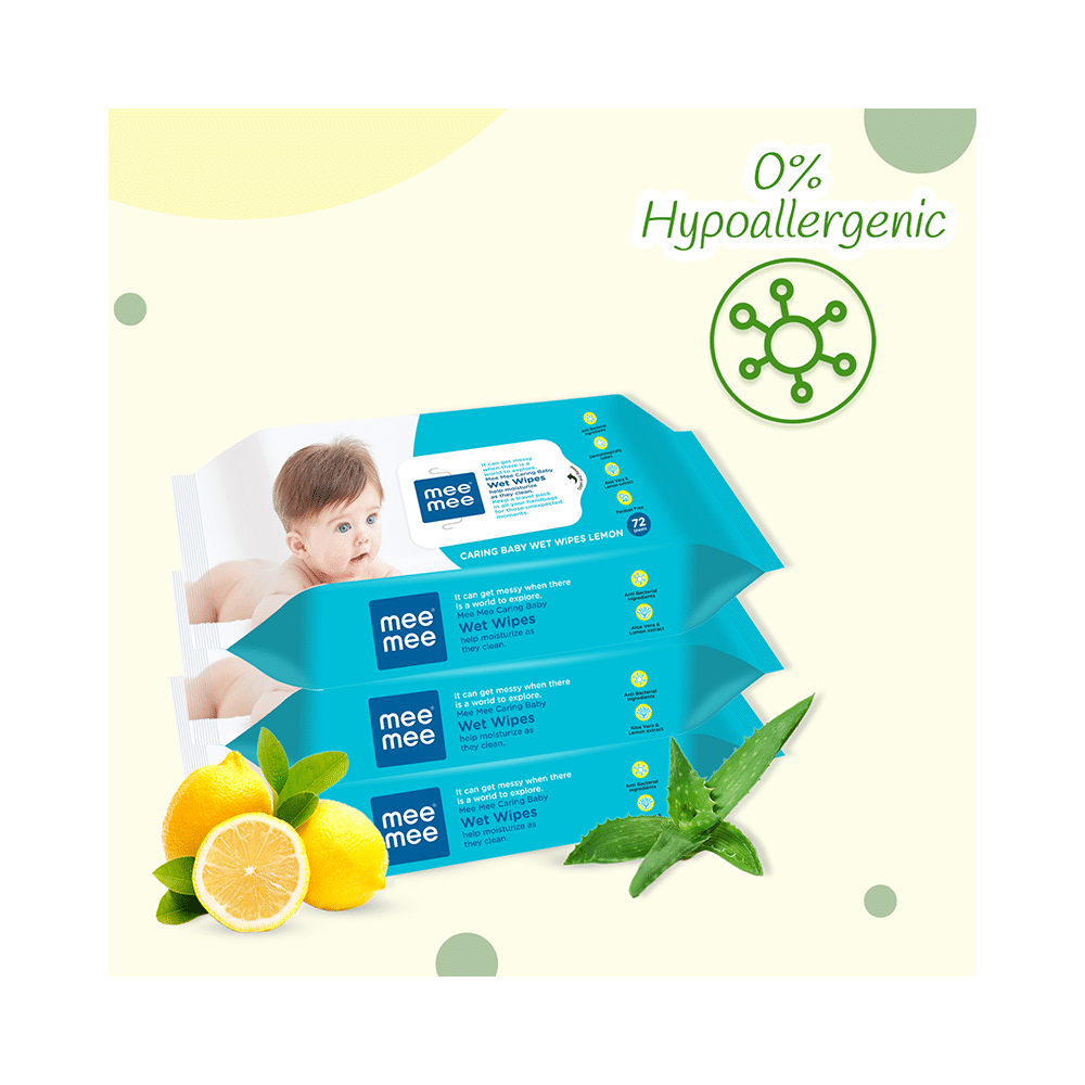 Mee Mee Caring Baby Wet Wipes with Aloe Vera & Lemon Extract (72 Each) - Image 1