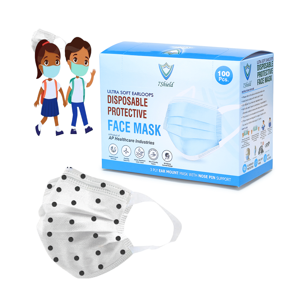 7 Shield 3 Ply Disposable Protective Face Mask for Kids Black Dot Print - Image 2