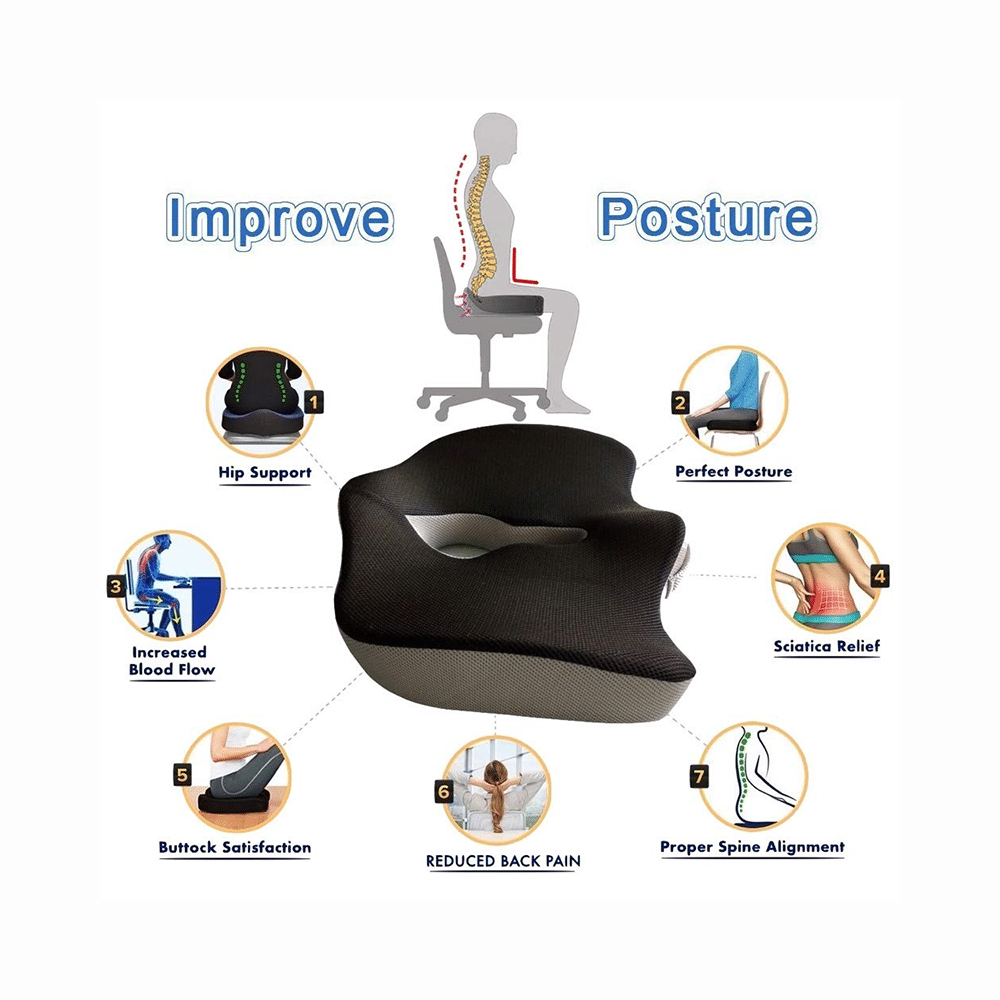 Grin Health Combo Pack of Memory Foam Seat Cushion and Gel Enhanced Lumbar Support Grey and Black - Image 3