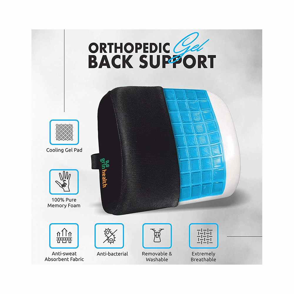 Grin Health Combo Pack of Memory Foam Seat Cushion and Gel Enhanced Lumbar Support Grey and Black - Image 5