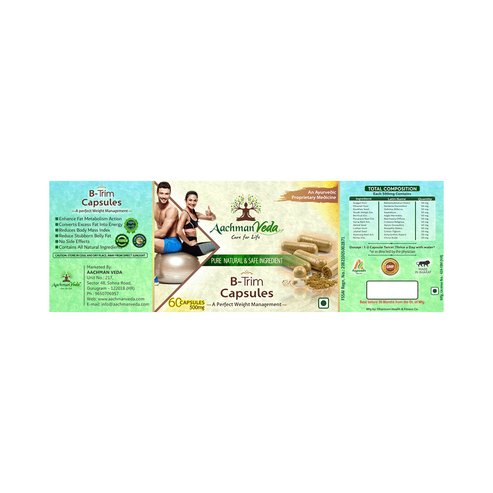 Aachman Veda A Perfect Weight Management B-Trim 500mg Capsule (60 Each) - Image 6