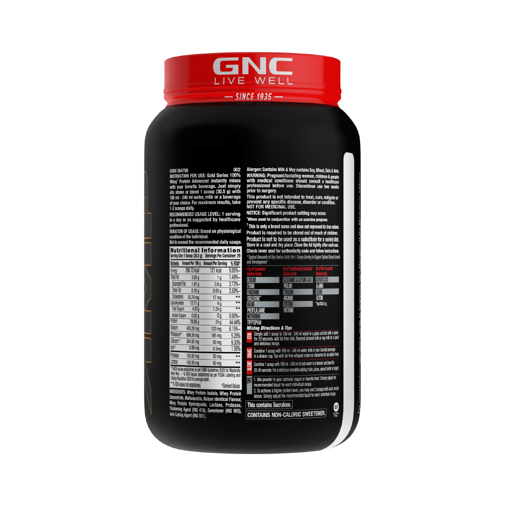 GNC Amp Gold 100% Whey Protein Advanced Powder with Digestive Enzymes | For Lean Muscles | Flavour Vanilla Icecream - Image 2