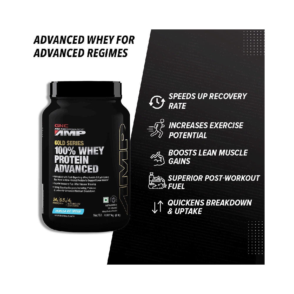 GNC Amp Gold 100% Whey Protein Advanced Powder with Digestive Enzymes | For Lean Muscles | Flavour Vanilla Icecream - Image 9