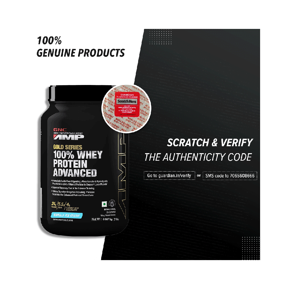 GNC Amp Gold 100% Whey Protein Advanced Powder with Digestive Enzymes | For Lean Muscles | Flavour Vanilla Icecream - Image 8