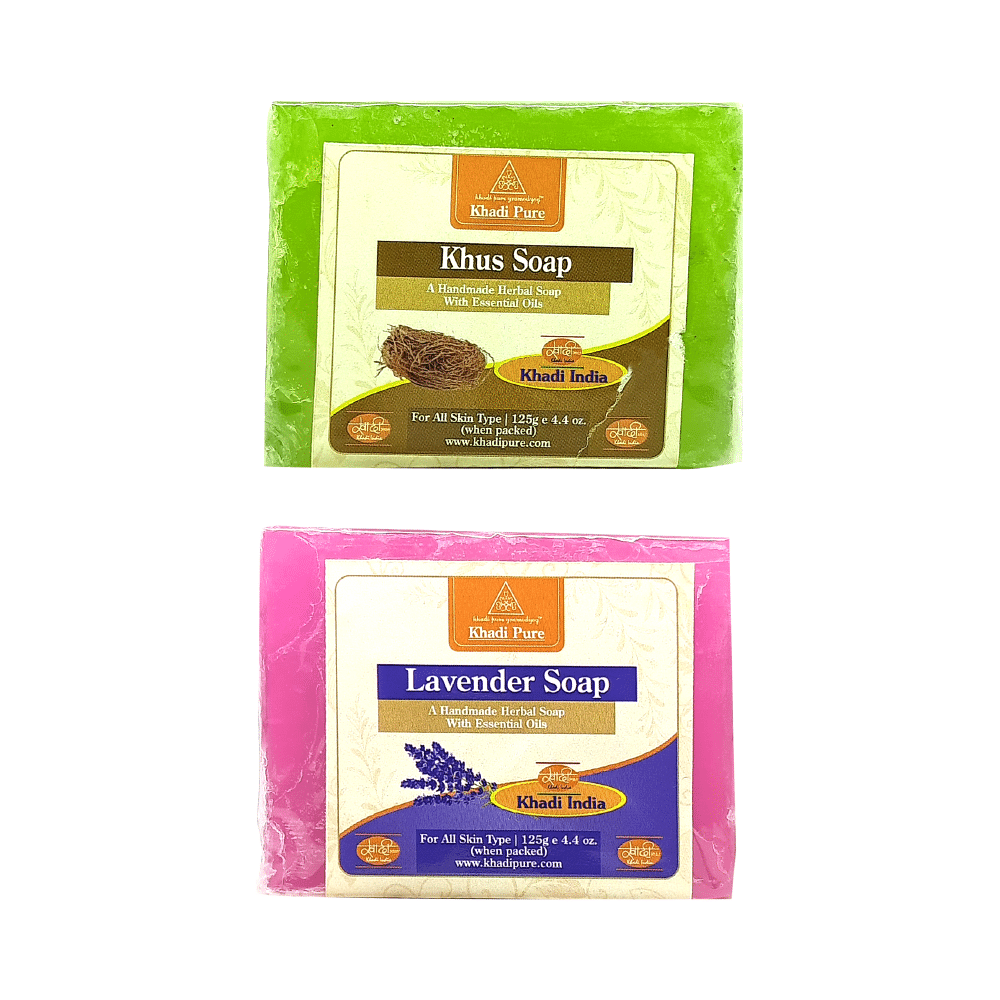 Khadi Pure Combo Pack of Khus Soap & Lavender Soap (125gm Each) - Image 1