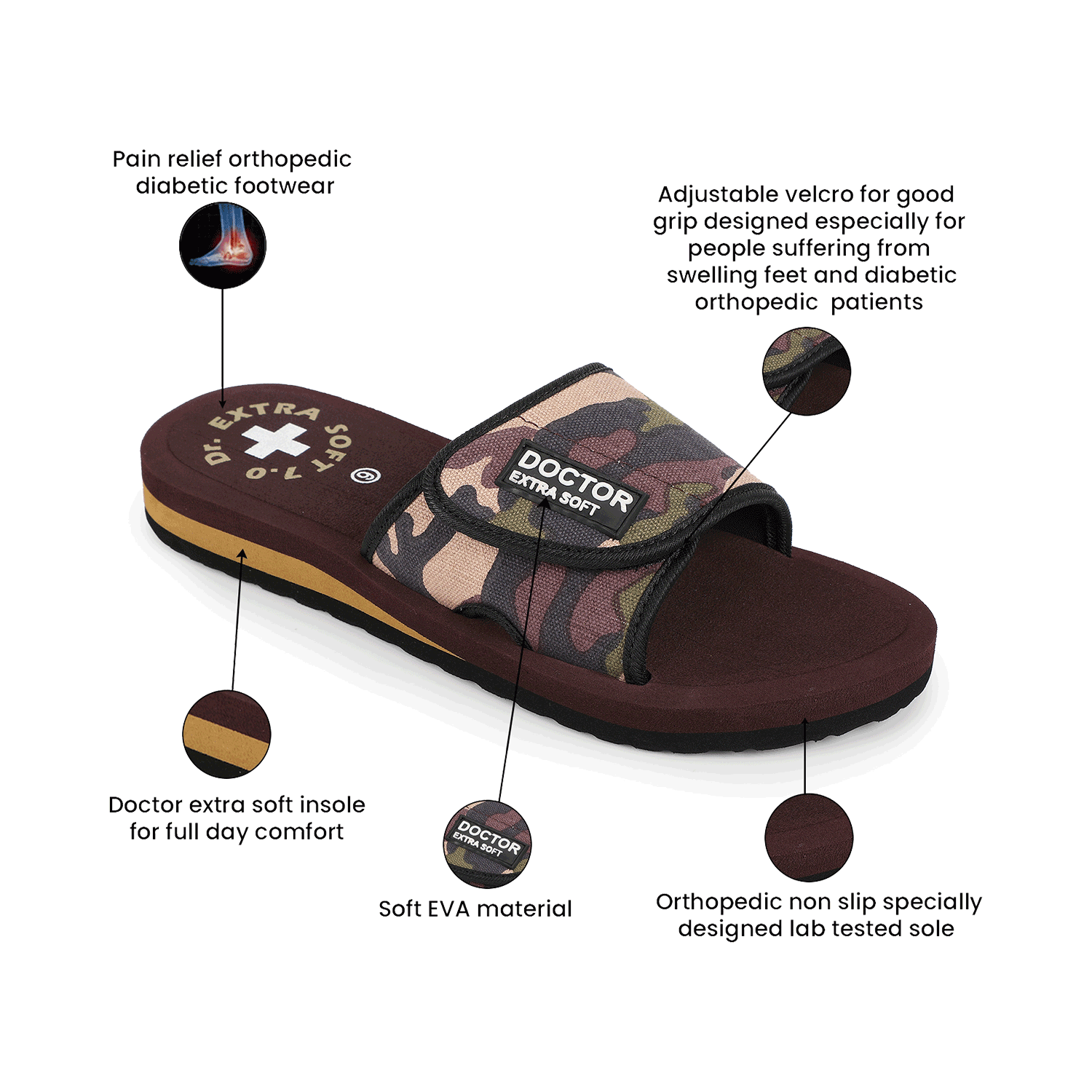 Doctor Extra Soft D 54 Women's Camo Care Orthopaedic and Diabetic Adjustable Strap Slipper Brown 3 - Image 2
