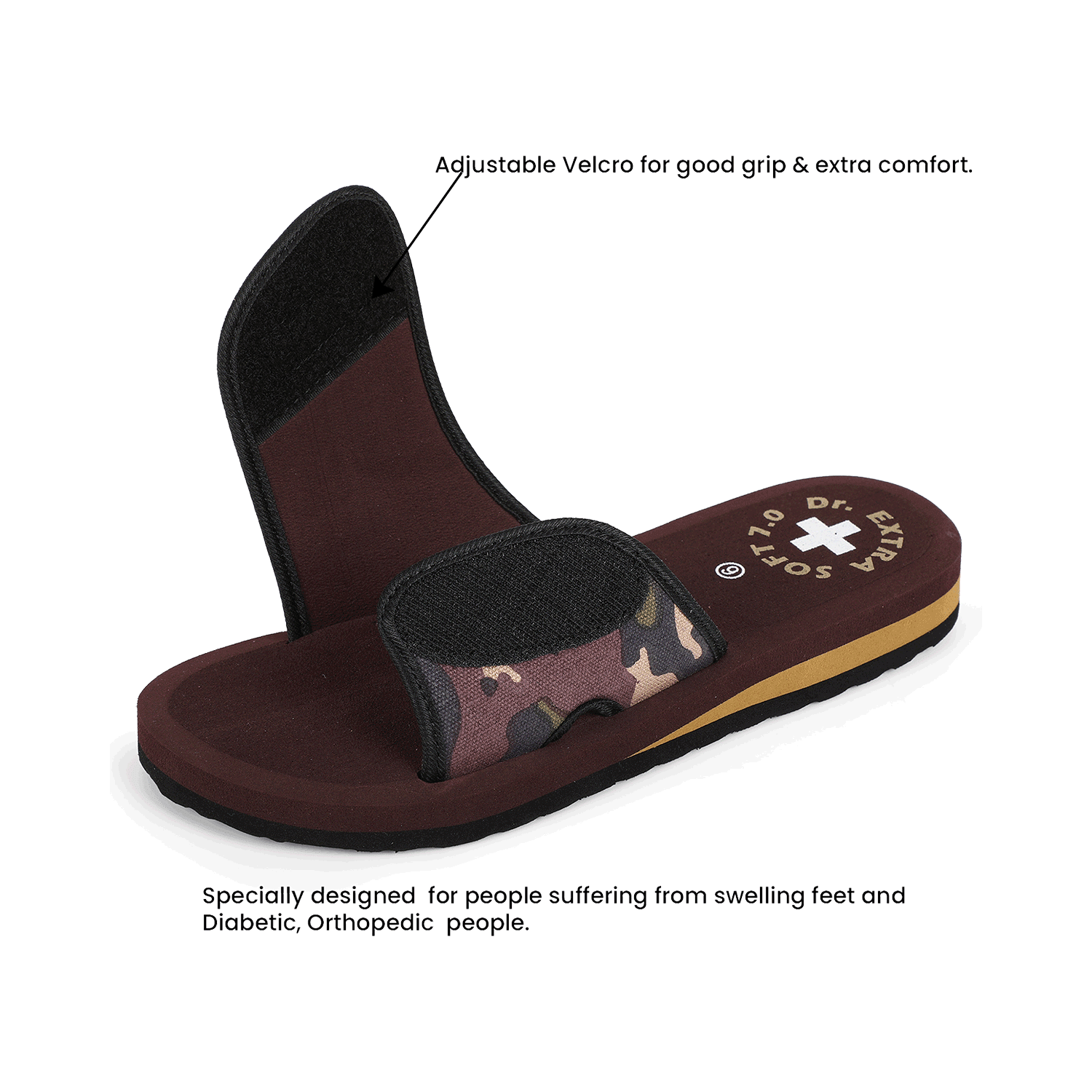 Doctor Extra Soft D 54 Women's Camo Care Orthopaedic and Diabetic Adjustable Strap Slipper Brown 3 - Image 3