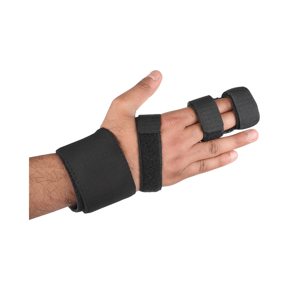 HealthAndYoga GuardNHeal Two Finger Splint Brace Black Small