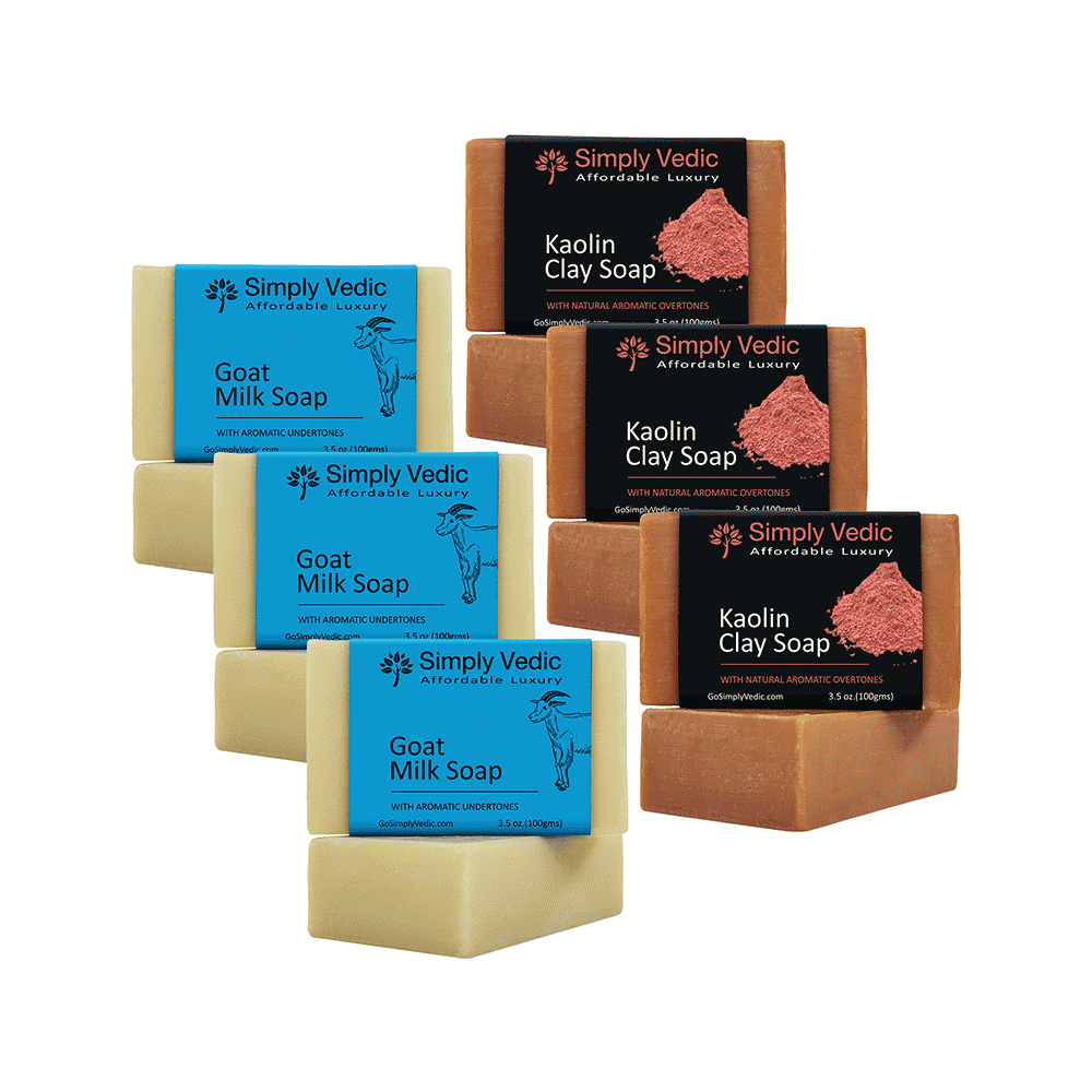 Simply Vedic Combo Pack of Soap 100gm Each (3 Goat Milk & 3 Kaolin Clay ) - Image 1