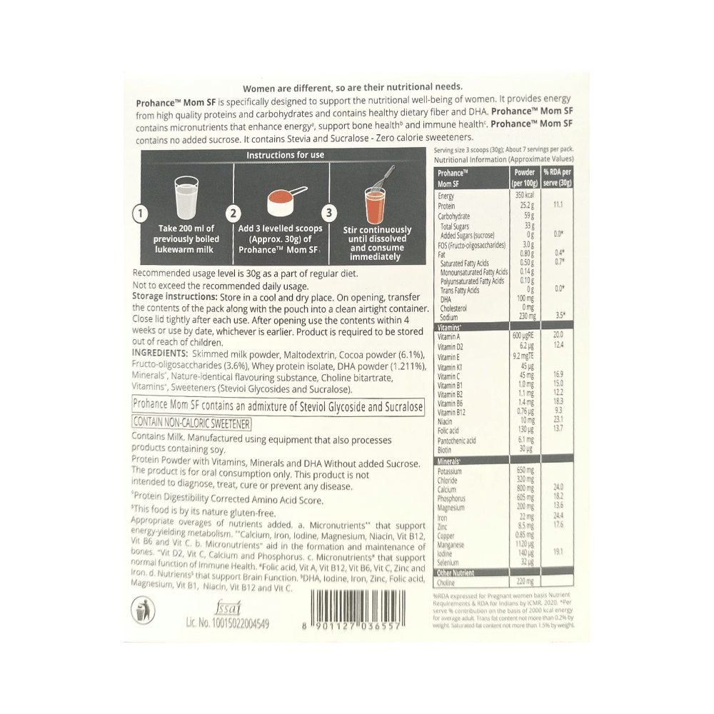 Prohance Mom Nutritional Drink for Immunity & Brain Health | Flavour Chocolate Sugar Free - Image 2