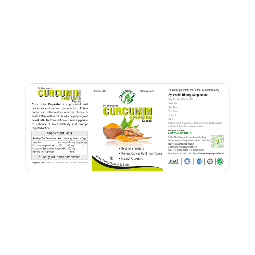 Dr.Bhargav’s Curcumine + Peperine Veg Capsule (60 Each) - Image 3