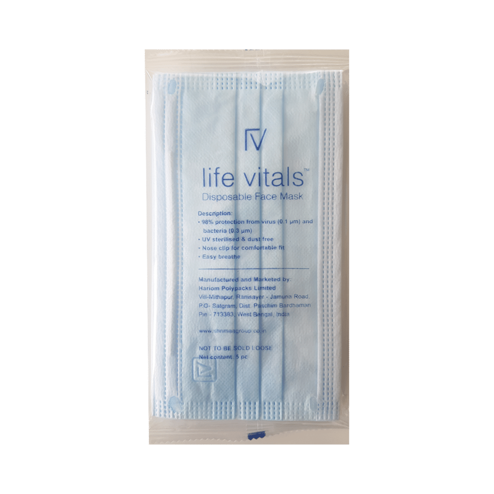 Life Vitals 3 Ply with Earloop Disposable Face Mask Free Size Blue - Image 3