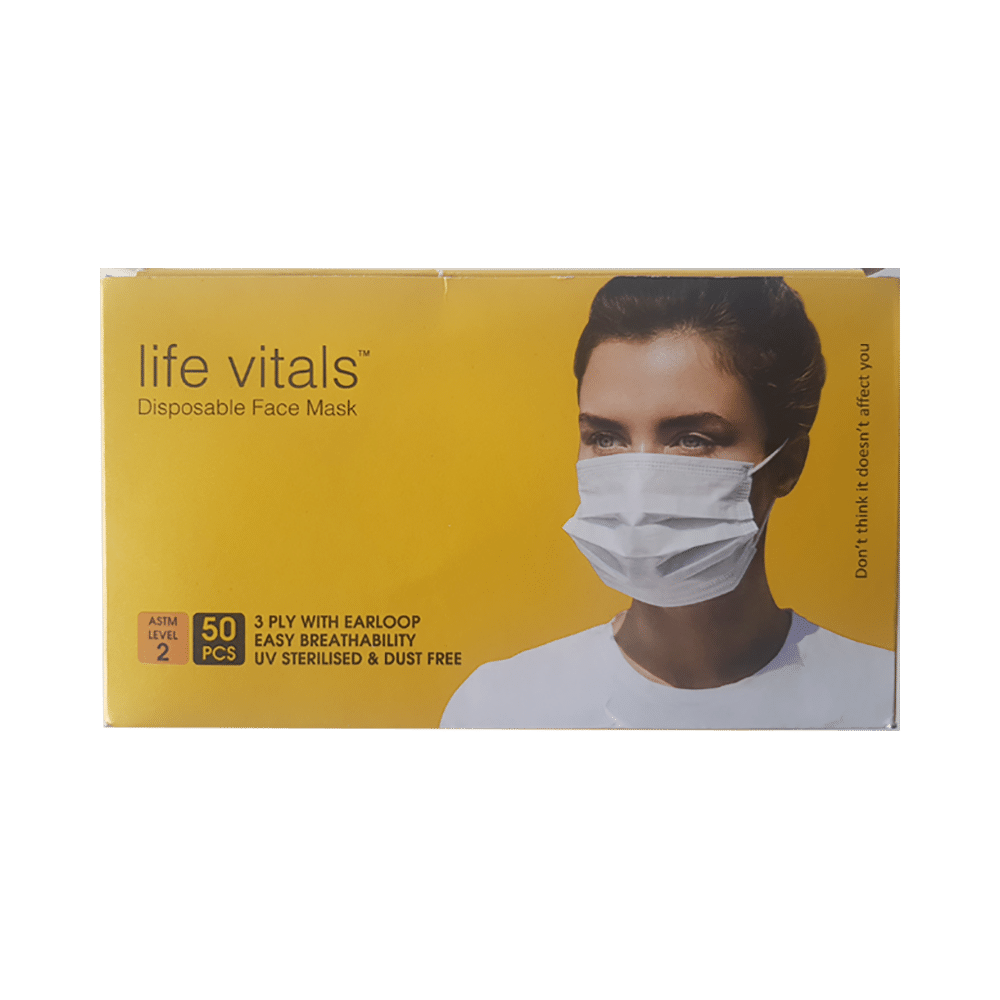 Life Vitals 3 Ply with Earloop Disposable Face Mask Free Size Blue