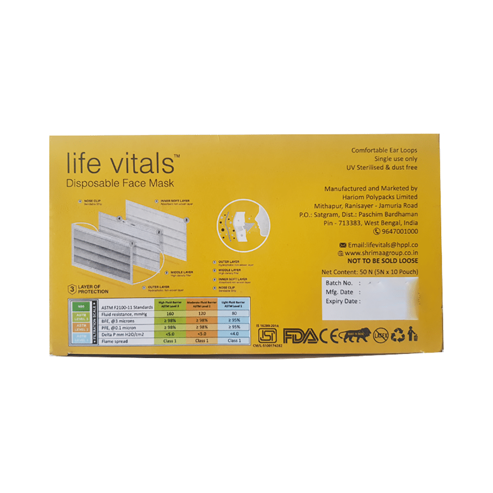 Life Vitals 3 Ply with Earloop Disposable Face Mask Free Size Blue - Image 2