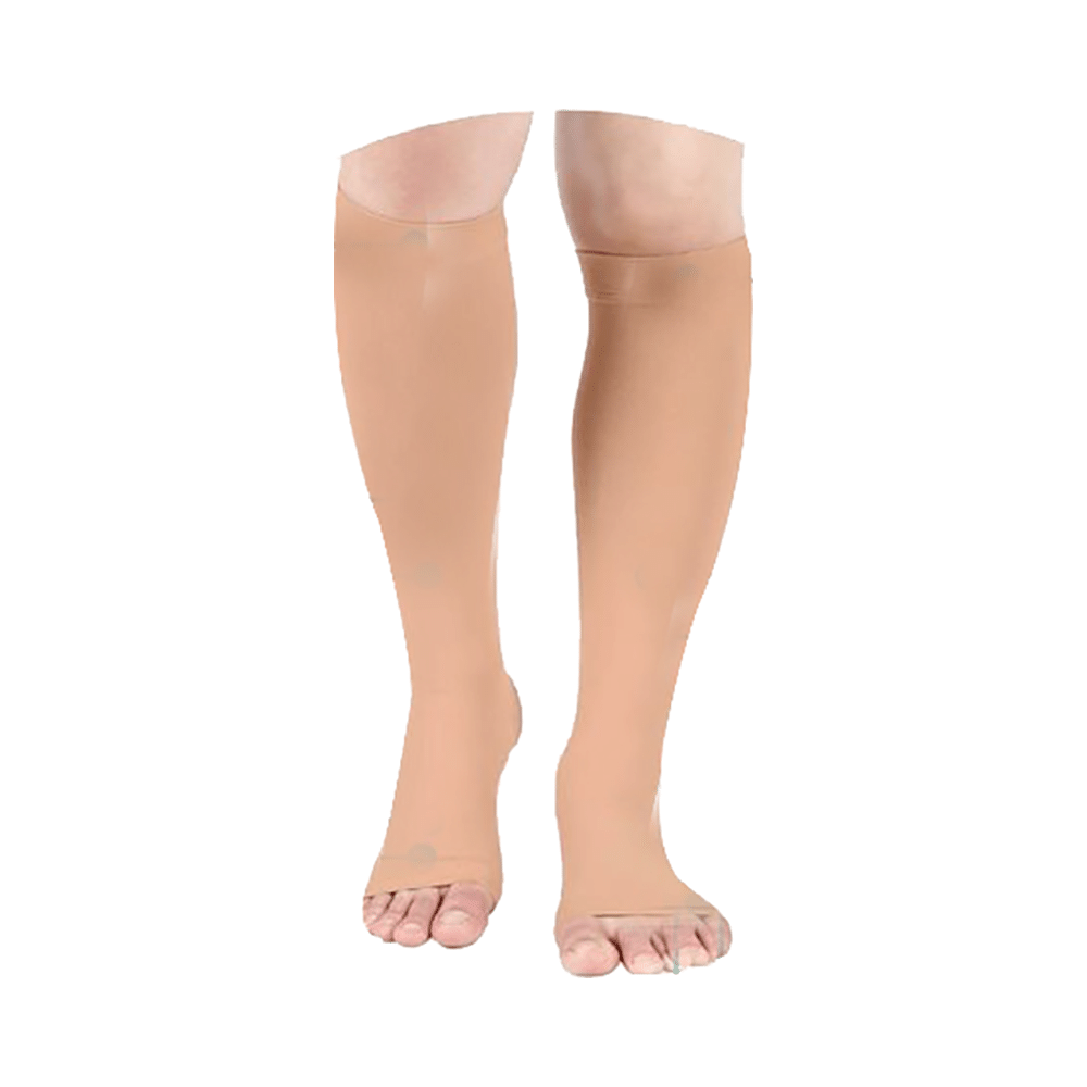 Mylo Essentials Open Toe Compression Stockings Knee Length Beige Medium - Image 1