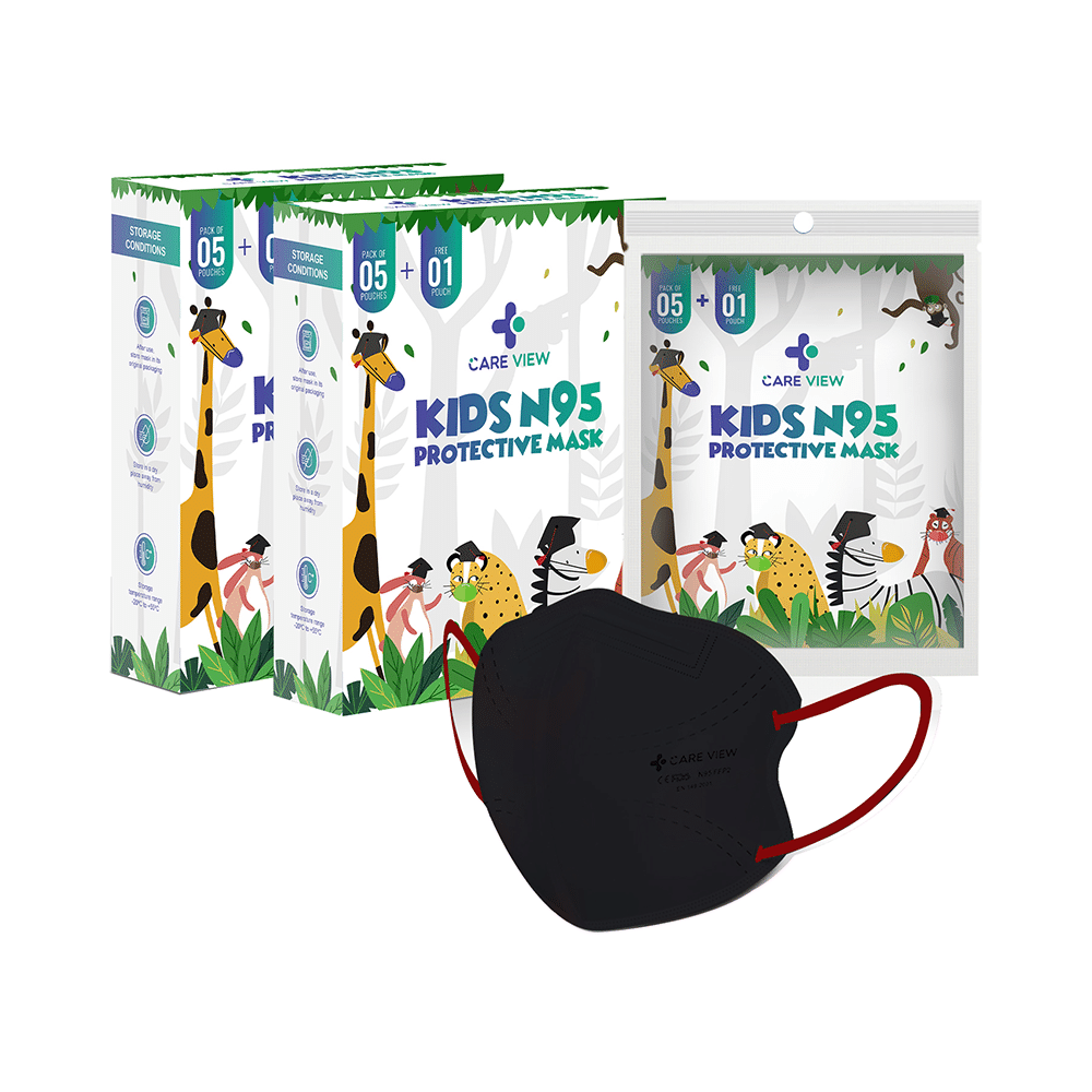 Care View Kids N95 Face Mask with 5 Layered Filtration DRDO SITRA BIS ISI Certified Mask Black - Image 1