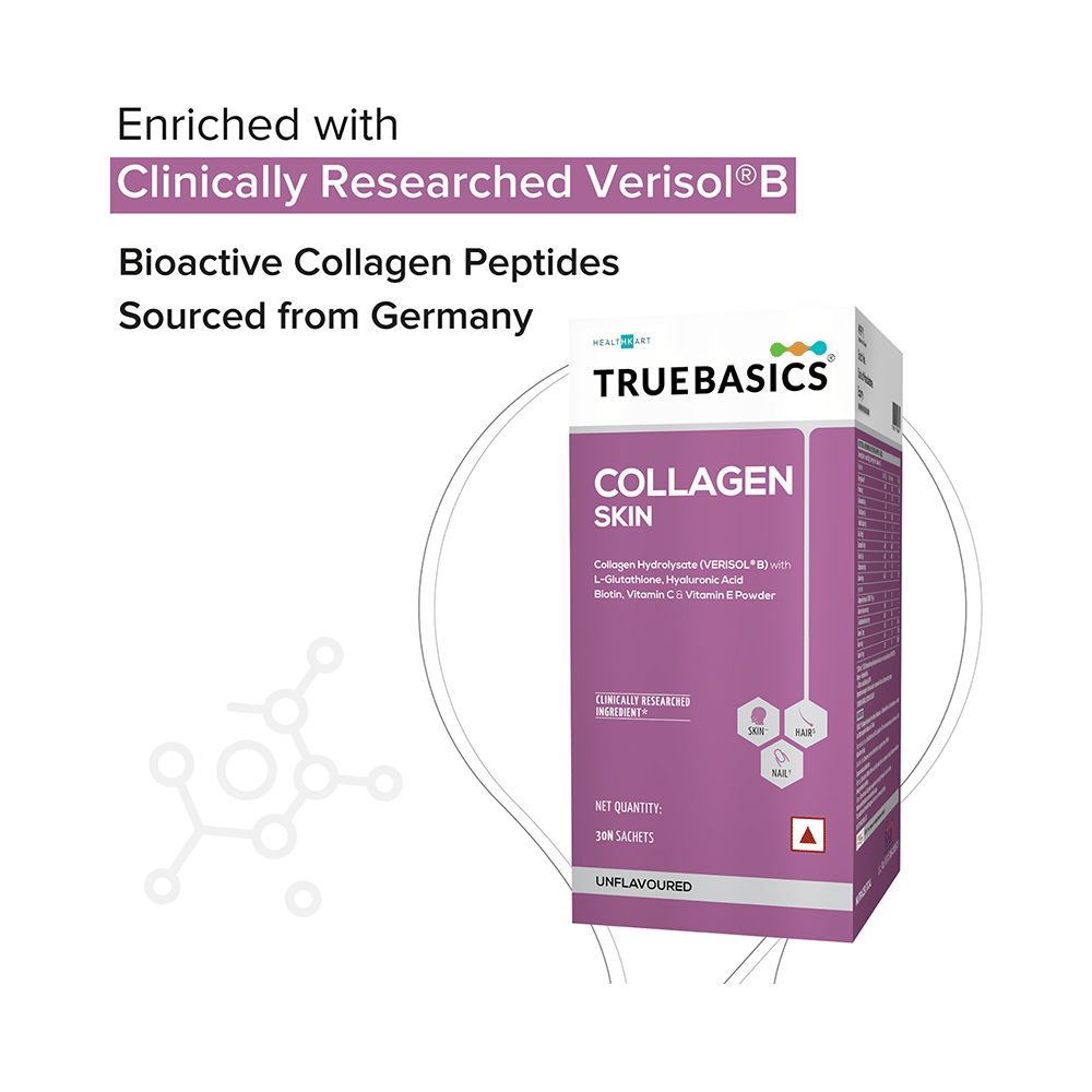 TrueBasics Collagen Skin | With L-Glutathione, Hyaluronic Acid & Biotin | Sachet for Healthy Skin, Hair & Nails Unflavored - Image 5