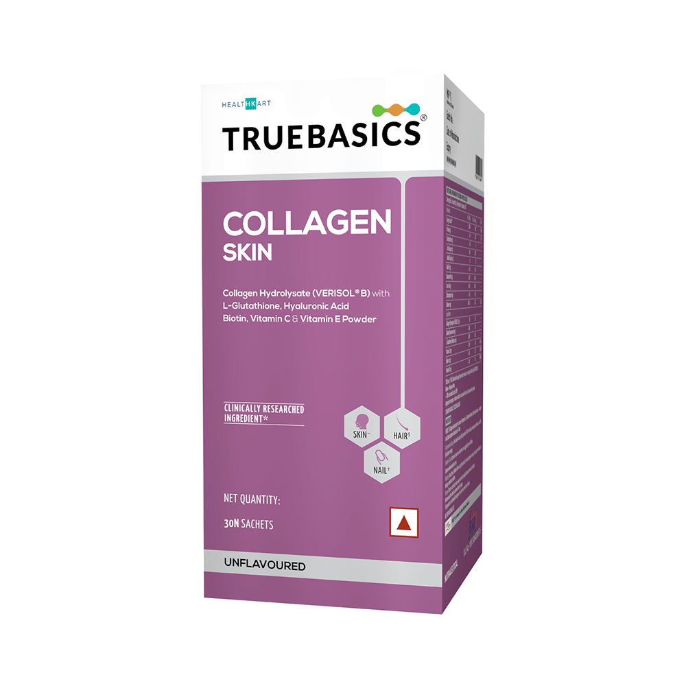 TrueBasics Collagen Skin | With L-Glutathione, Hyaluronic Acid & Biotin | Sachet for Healthy Skin, Hair & Nails Unflavored - Image 1