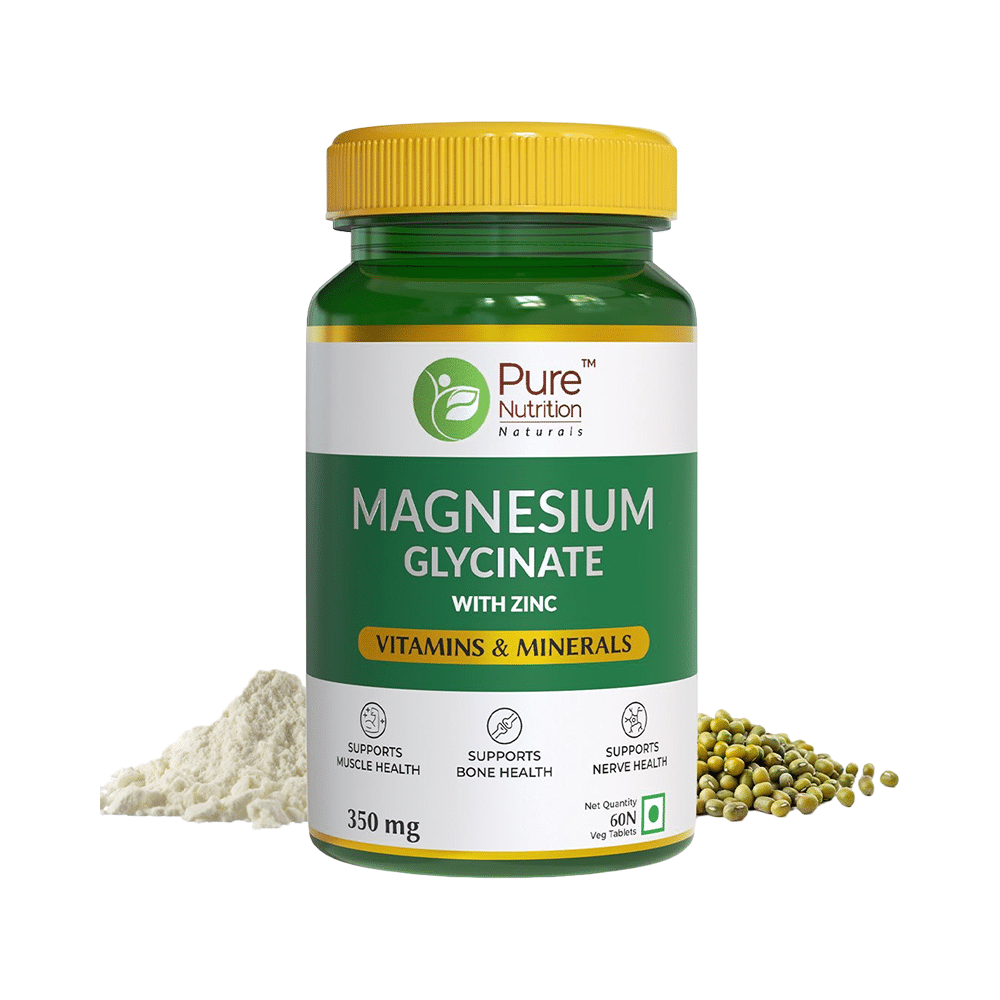 Pure Nutrition Magnesium Glycinate with Zinc for Bones, Muscles & Nerve Health | Veg Tablet - Image 1