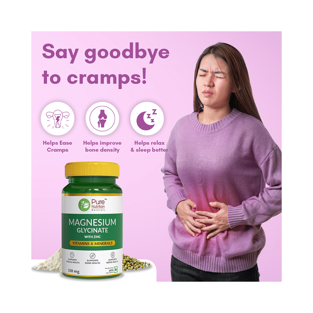Pure Nutrition Magnesium Glycinate with Zinc for Bones, Muscles & Nerve Health | Veg Tablet - Image 5