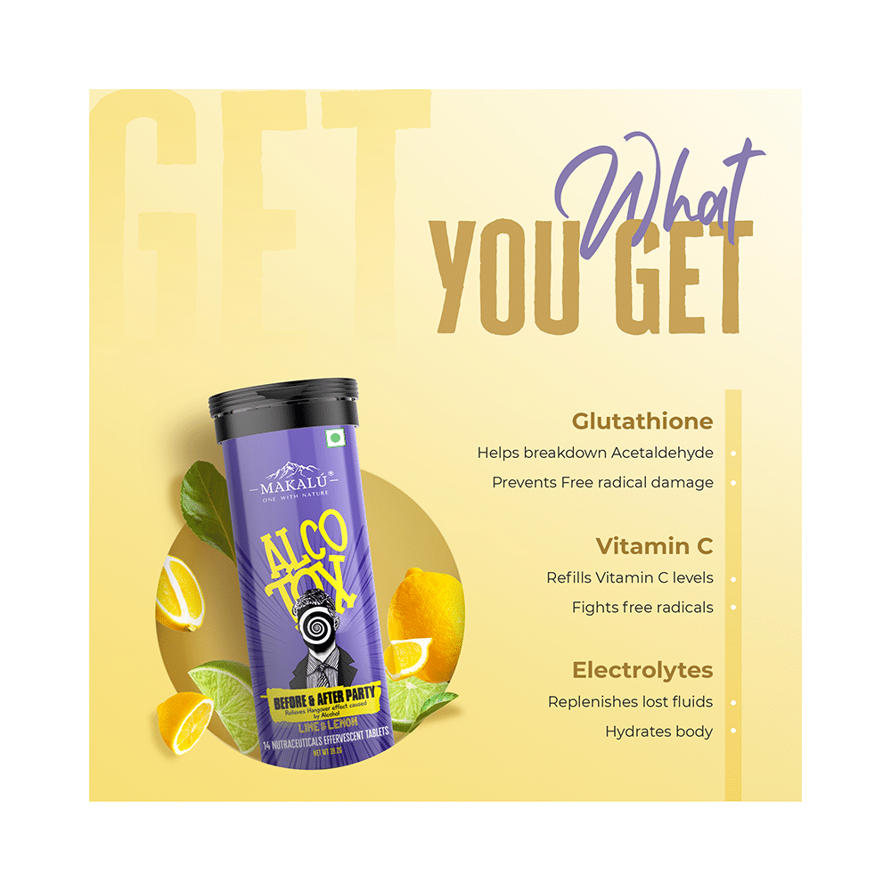 Makalu Alcotox Before & After Party Hangover Cure Effervescent Tablet-Lime & Lemon (14 Each) - Image 5