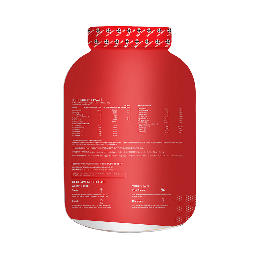 B2 Nutrition Delicious 3 Whey Protein Powder (2kg Each) with Shaker Kesar Kaju Pista - Image 2