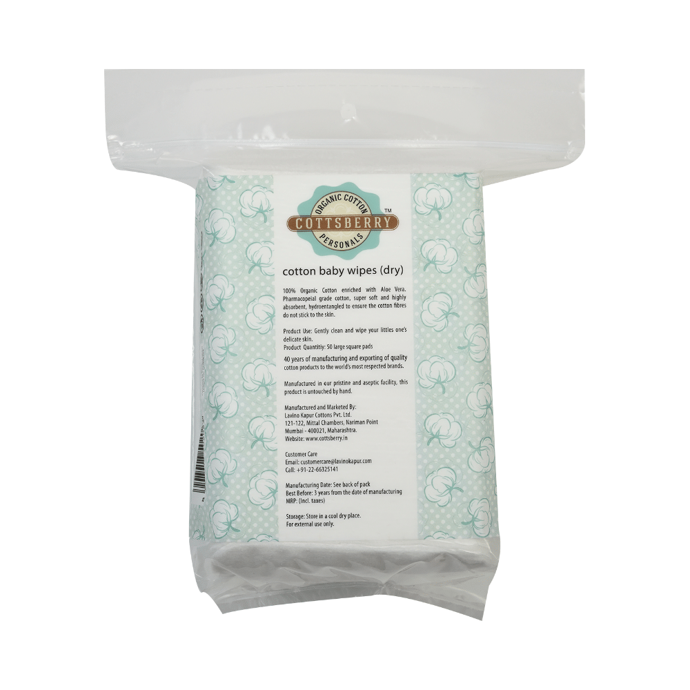 Cottsberry 100% Cotton Baby Wipes (Dry) with Aloevera - Image 2