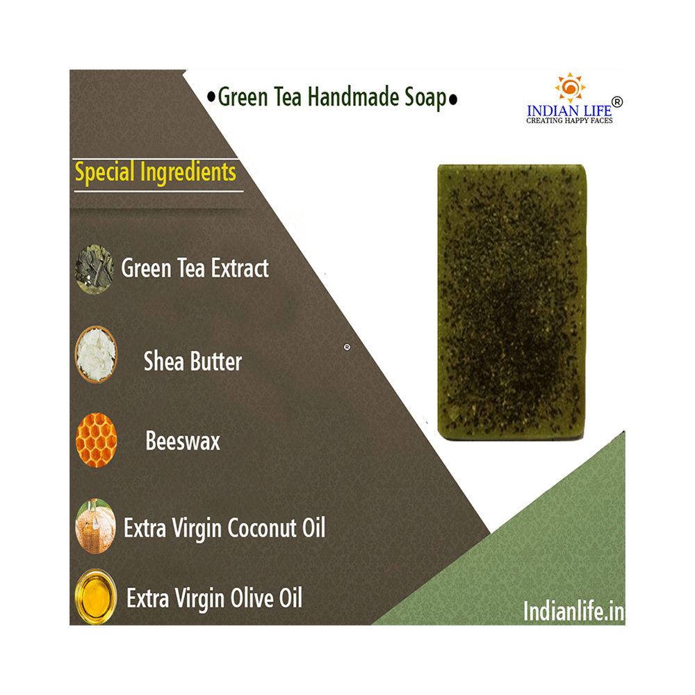Indian Life Combo Pack of Green Tea Handmade Soap Bar and Charcoal Kaolin Handmade Soap Bar (100gm Each) - Image 3