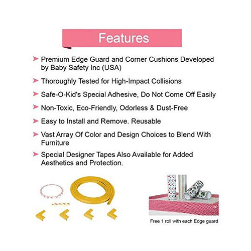 Safe-O-Kid Unique High Density L-Shaped 2mtr Long Mini 4 Edge Guard with 16 Corner Cushions Yellow - Image 2