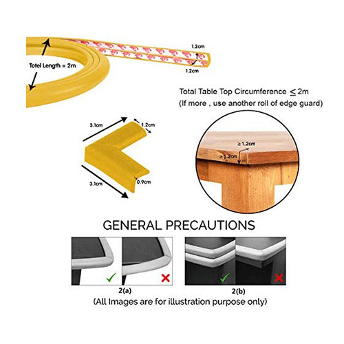 Safe-O-Kid Unique High Density L-Shaped 2mtr Long Mini 4 Edge Guard with 16 Corner Cushions Yellow - Image 4