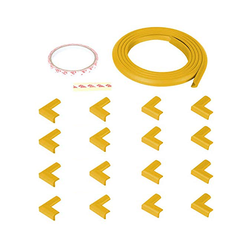 Safe-O-Kid Unique High Density L-Shaped 2mtr Long Mini 4 Edge Guard with 16 Corner Cushions Yellow - Image 1