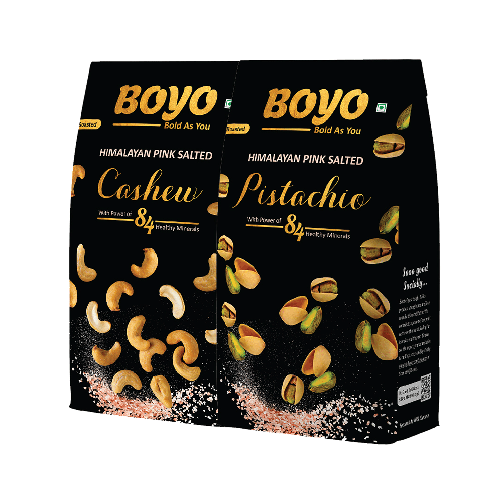 Boyo Combo Pack of Himalayan Pink Salted Cashew & Himalayan Pink Salted Pistachio (200gm Each) - Image 1