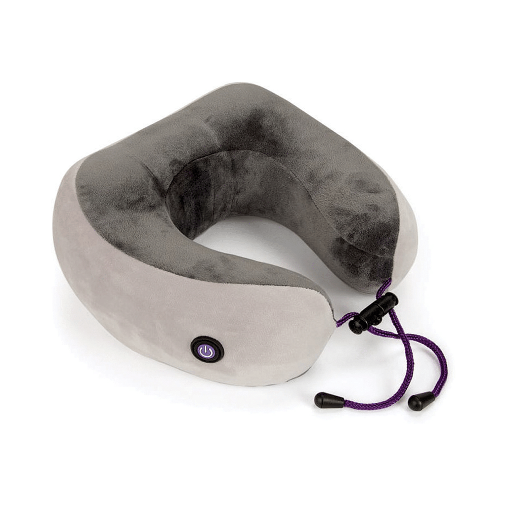 Viaggi U Shape Memory Foam Vibrating Neck Massage Travel Pillow Coffee Grey - Image 1