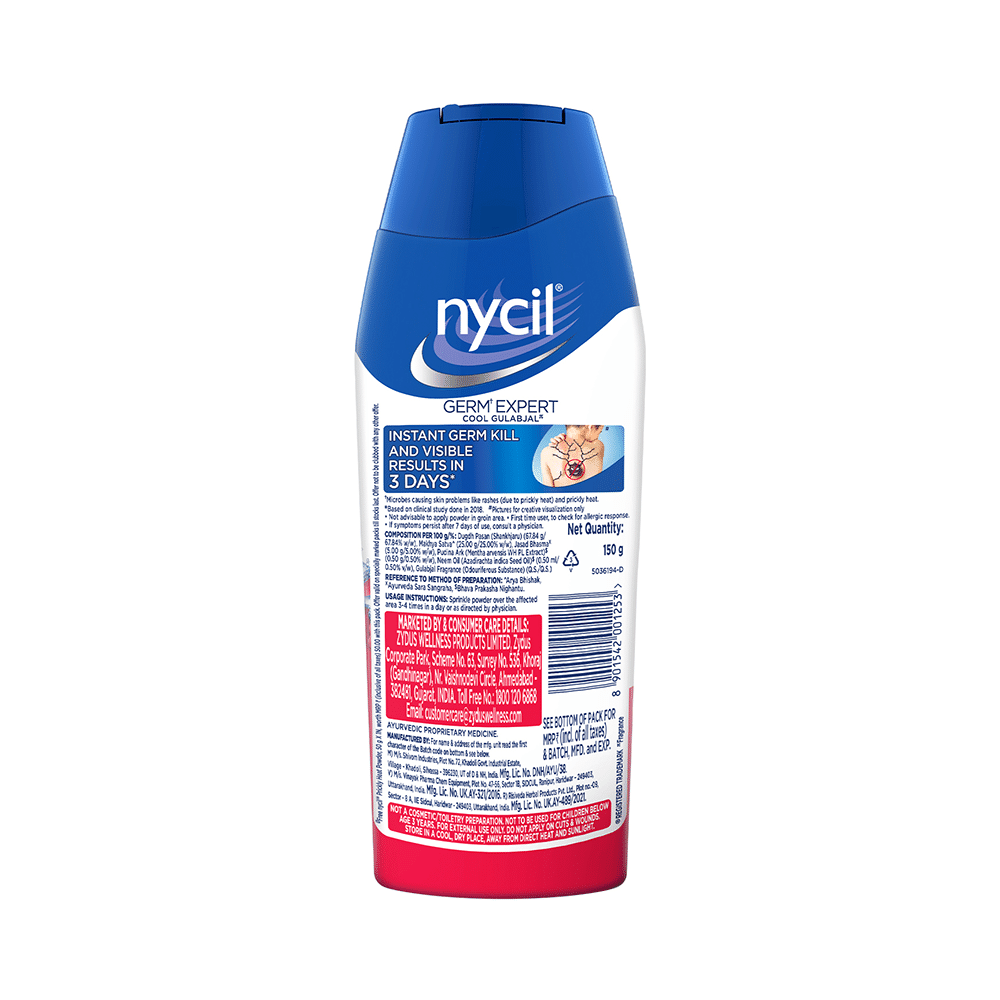Nycil Cool Gulabjal Prickly Heat Talcum Powder with Nycil 50gm Germ Expert Talc Free - Image 3