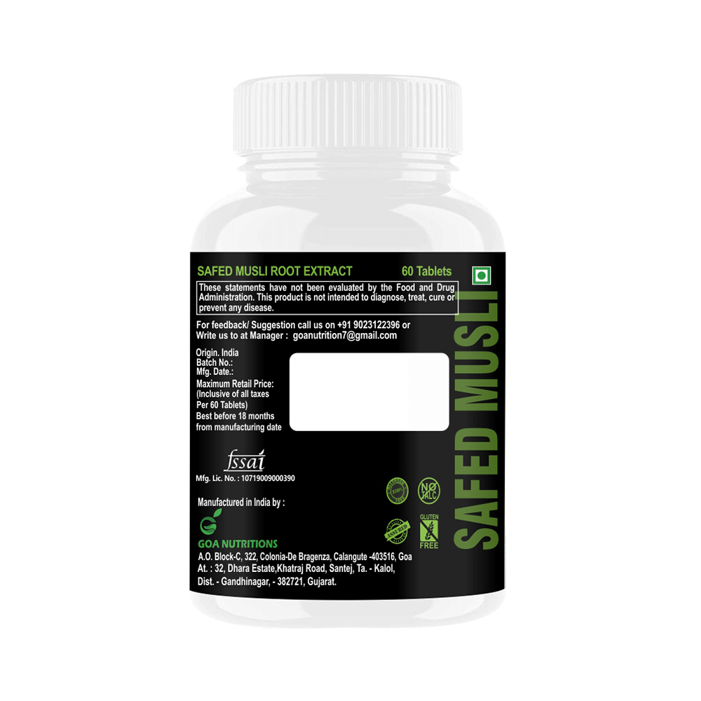 Goa Nutritions Safed Musli Root Extract Tablet Sugar Free - Image 3