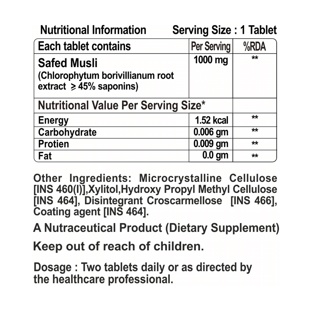 Goa Nutritions Safed Musli Root Extract Tablet Sugar Free - Image 4
