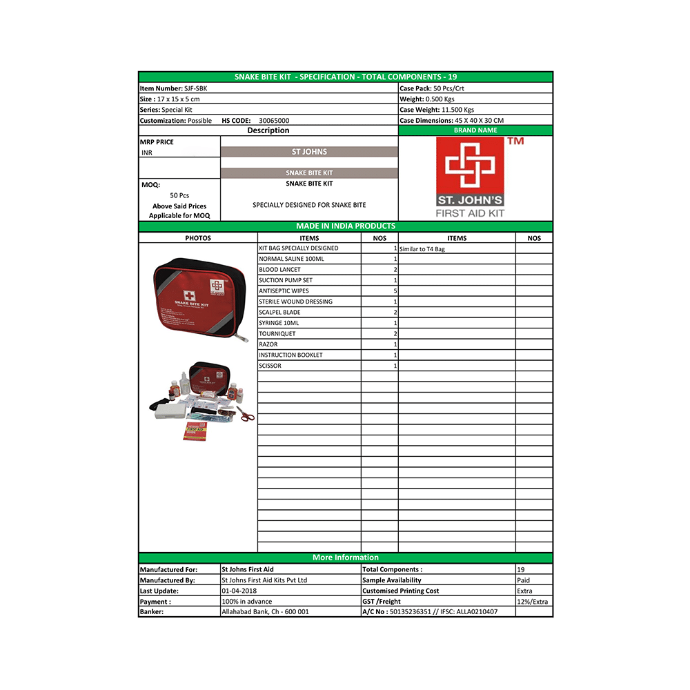 St Johns SJF-SBK Snake Bite Kit Medium - Image 2