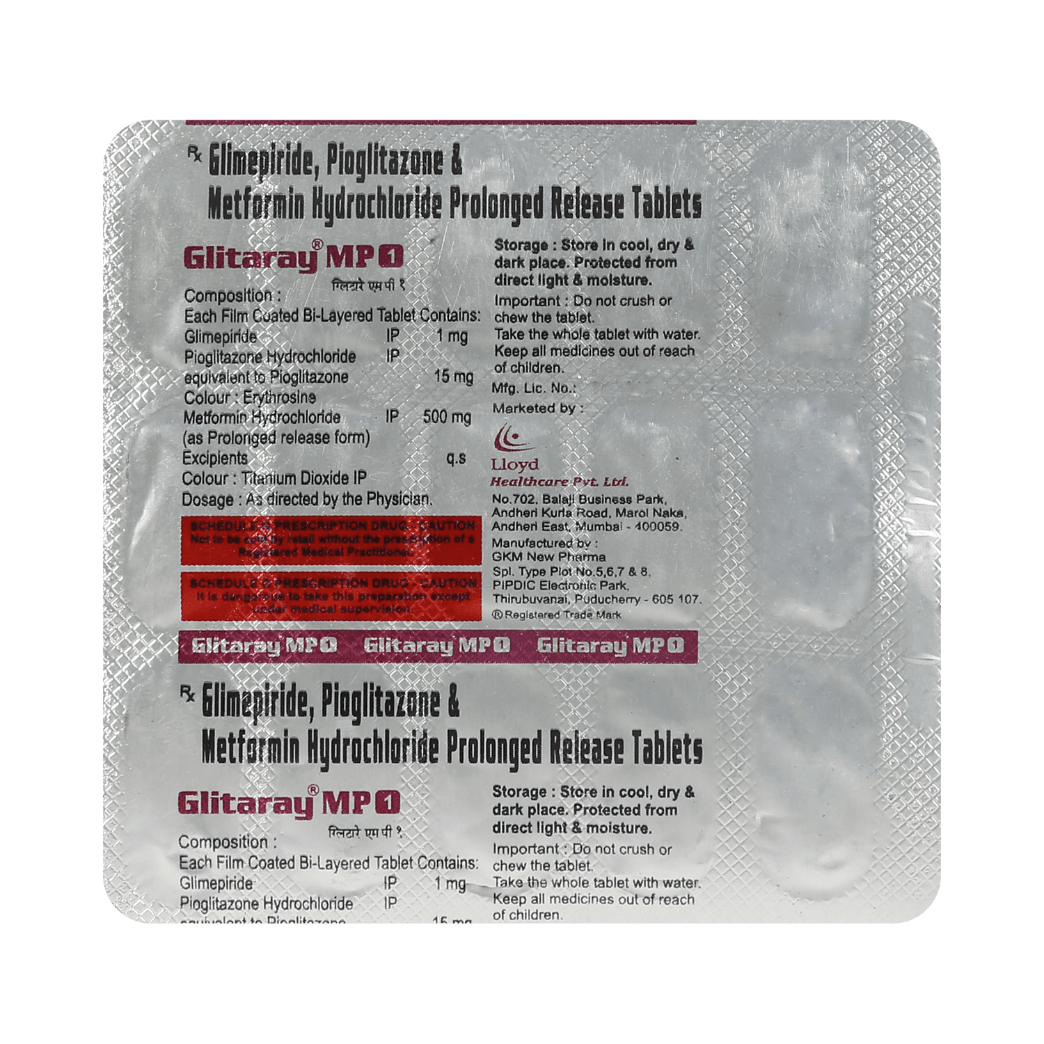 Glitaray MP 1mg/500mg/15mg Tablet PR - Image 3