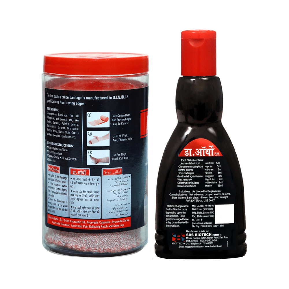 Dr Ortho Combo of Pain Relief Oil 120ml & Crepe Bandage (10X4) - Image 2