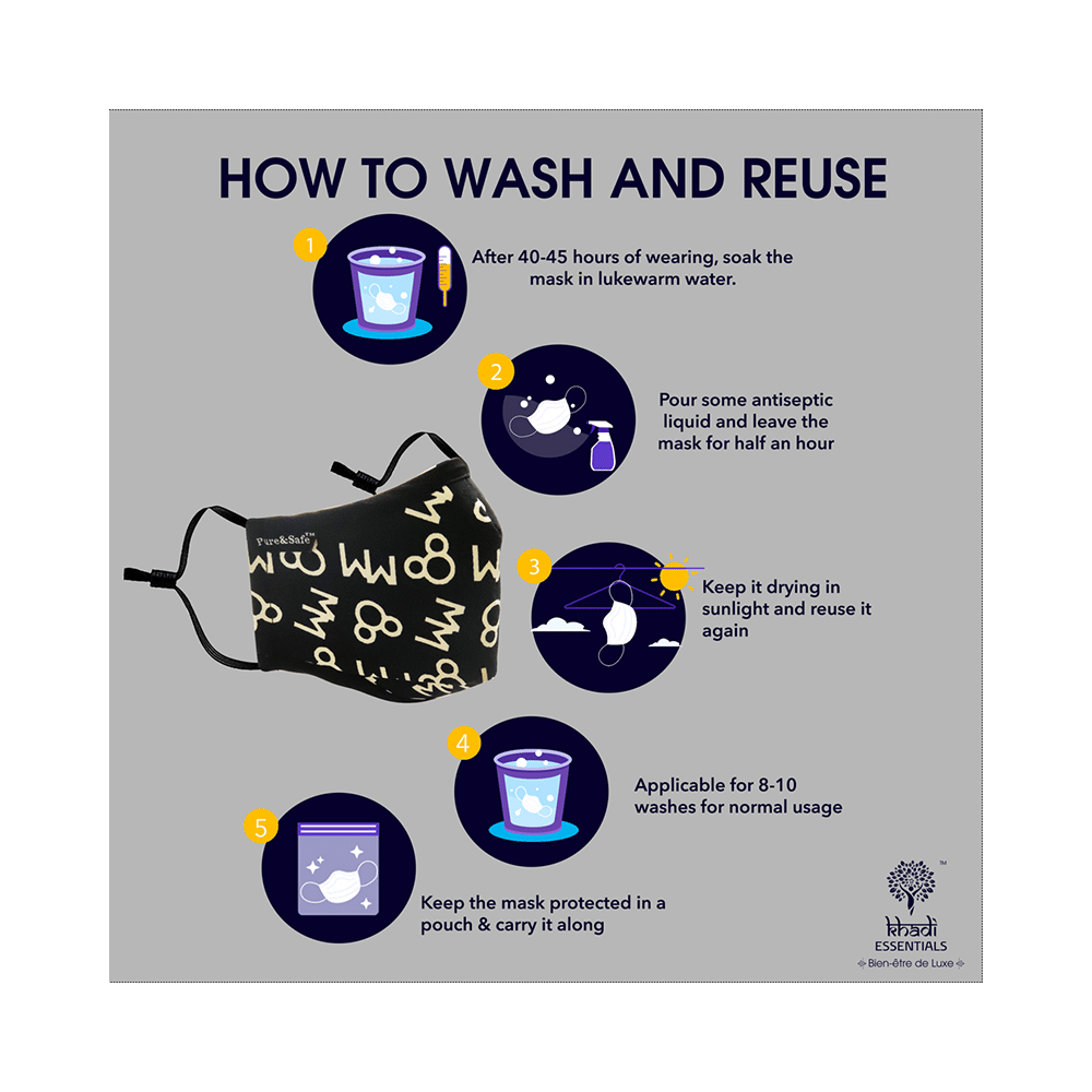 Pure & Safe Blue Butterfly Designer & Black Digital Designer Designer N 95 Face Mask - 5 Layered Reusable Anti Pollution Mask with Activated Carbon Filter - Image 6