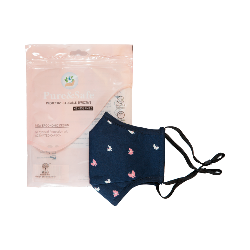 Pure & Safe Blue Butterfly Designer & Black Digital Designer Designer N 95 Face Mask - 5 Layered Reusable Anti Pollution Mask with Activated Carbon Filter - Image 2