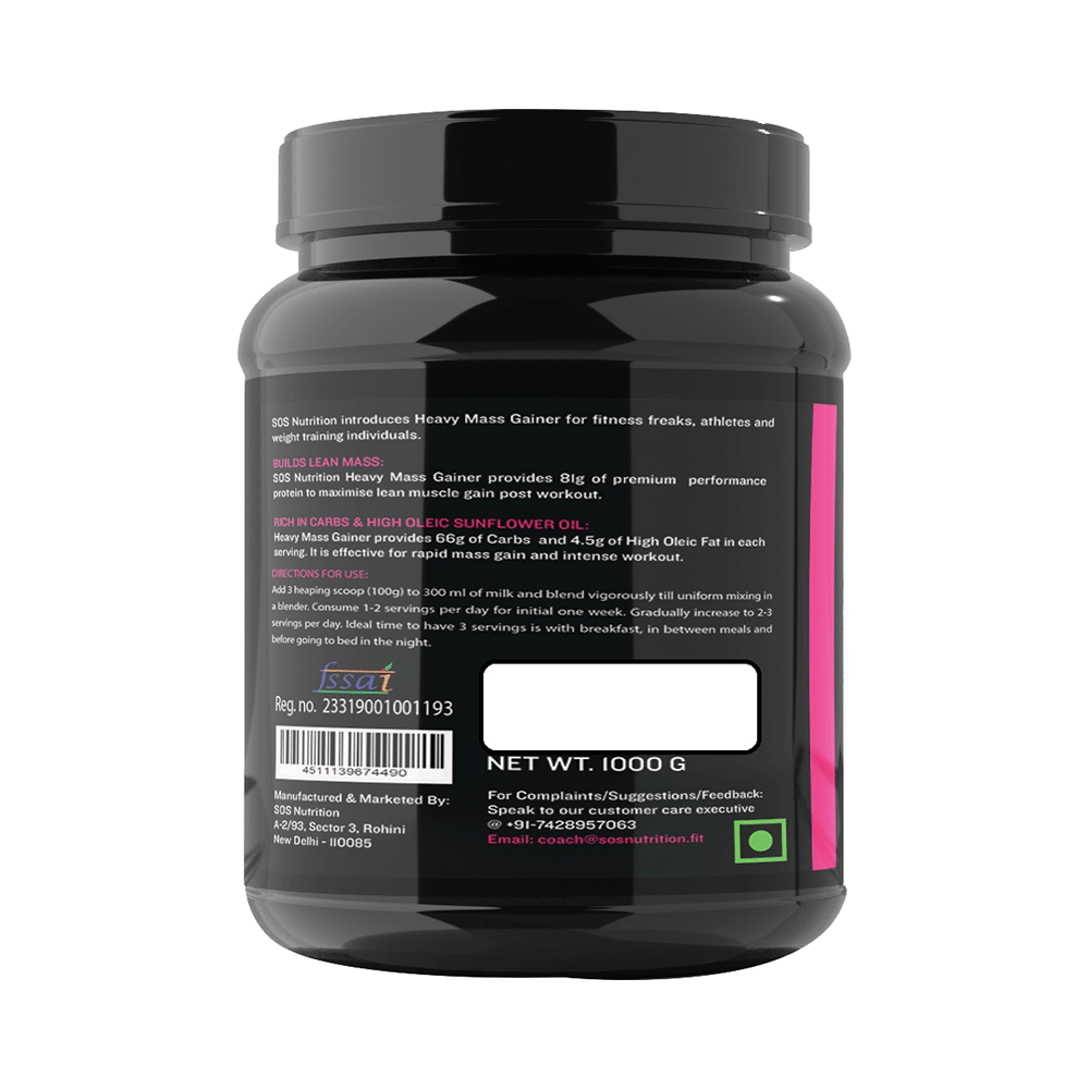 SOS Nutrition Heavy Mass Gainer Rich Strawberry - Image 2