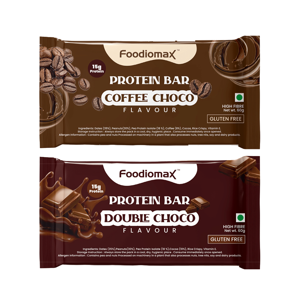 Foodiomax Protien Bar (60gm Each) 2 Coffee Choco & 2 Double Choco - Image 1