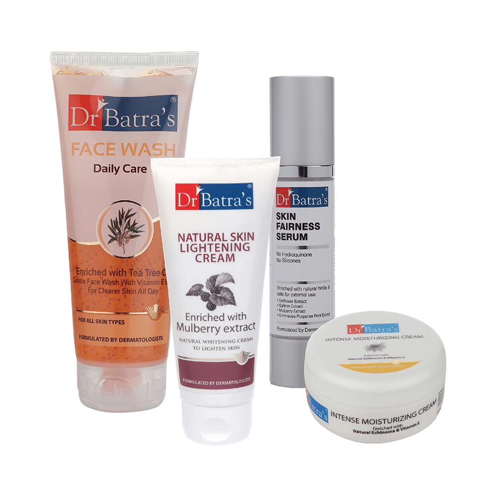 Dr Batra's Combo Pack of Face Wash Daily Care 200gm, Natural Skin Lightening Cream 100gm, Skin Fairness Serum 50gm and Intense Moisturizing Cream 100gm - Image 1