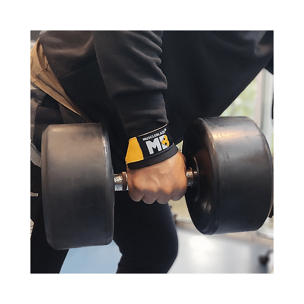 MuscleBlaze Weight Lifting Strap Free Size Yellow Unlock Facial - Image 6