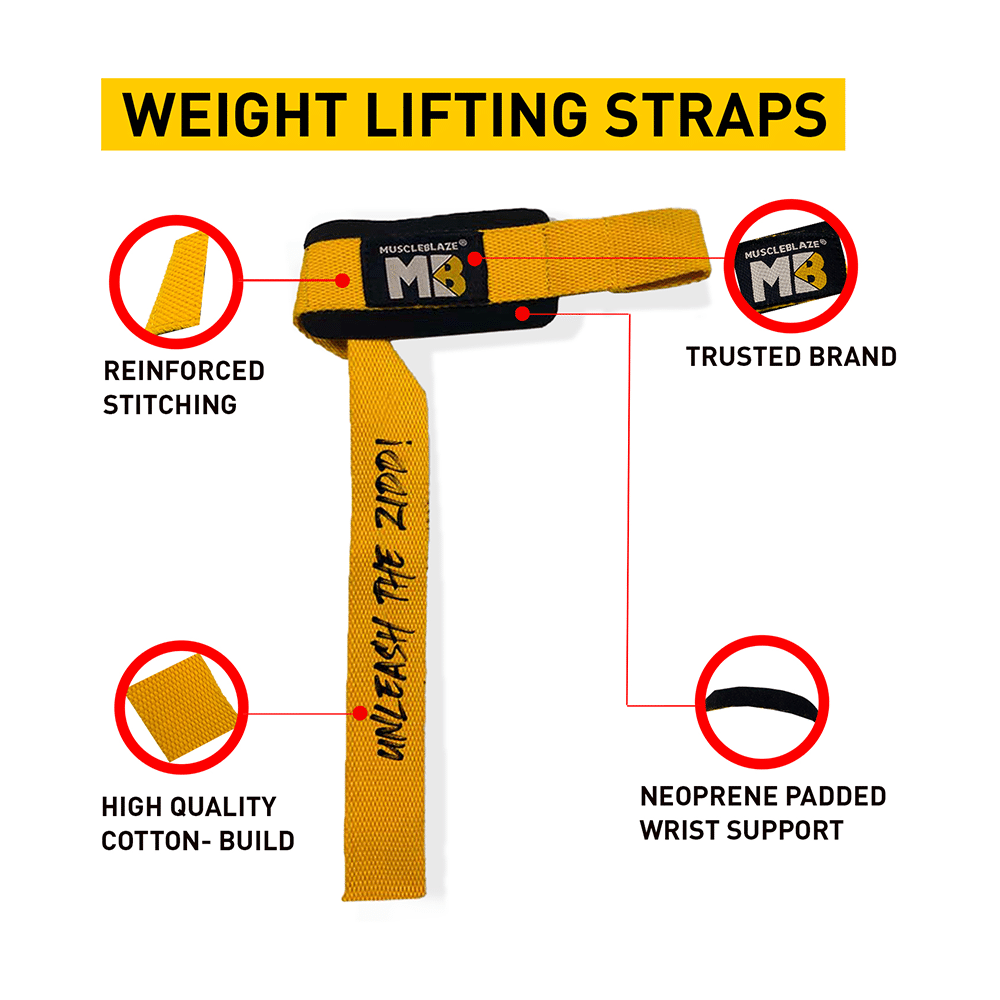 MuscleBlaze Weight Lifting Strap Free Size Yellow Unlock Facial - Image 2