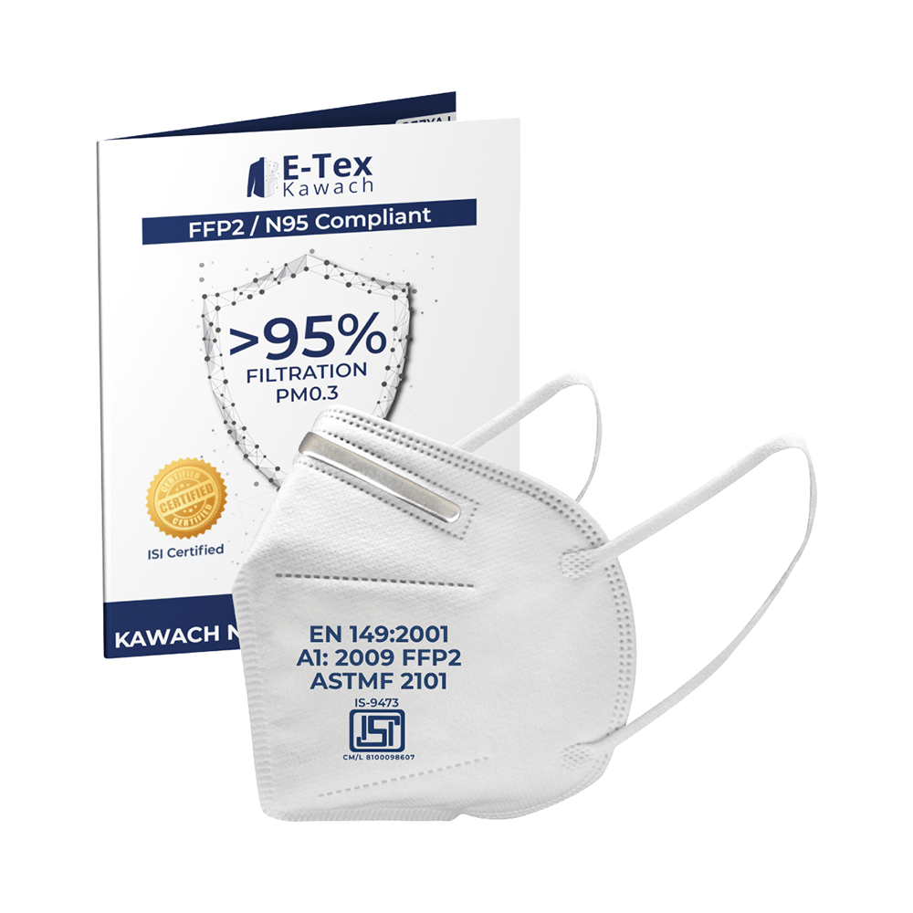 E-Tex Kawach FFP2/N95 Compliant Protective Face Mask with Earloop Free Size White - Image 1