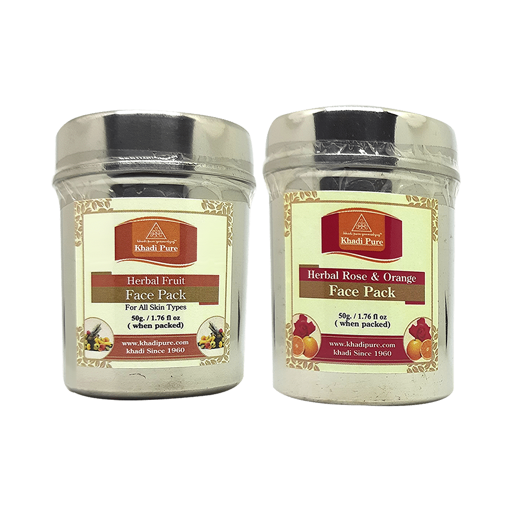 Khadi Pure Combo Pack of Herbal Fruit Face Pack & Herbal Rose & Orange Face Pack (50gm Each) - Image 1