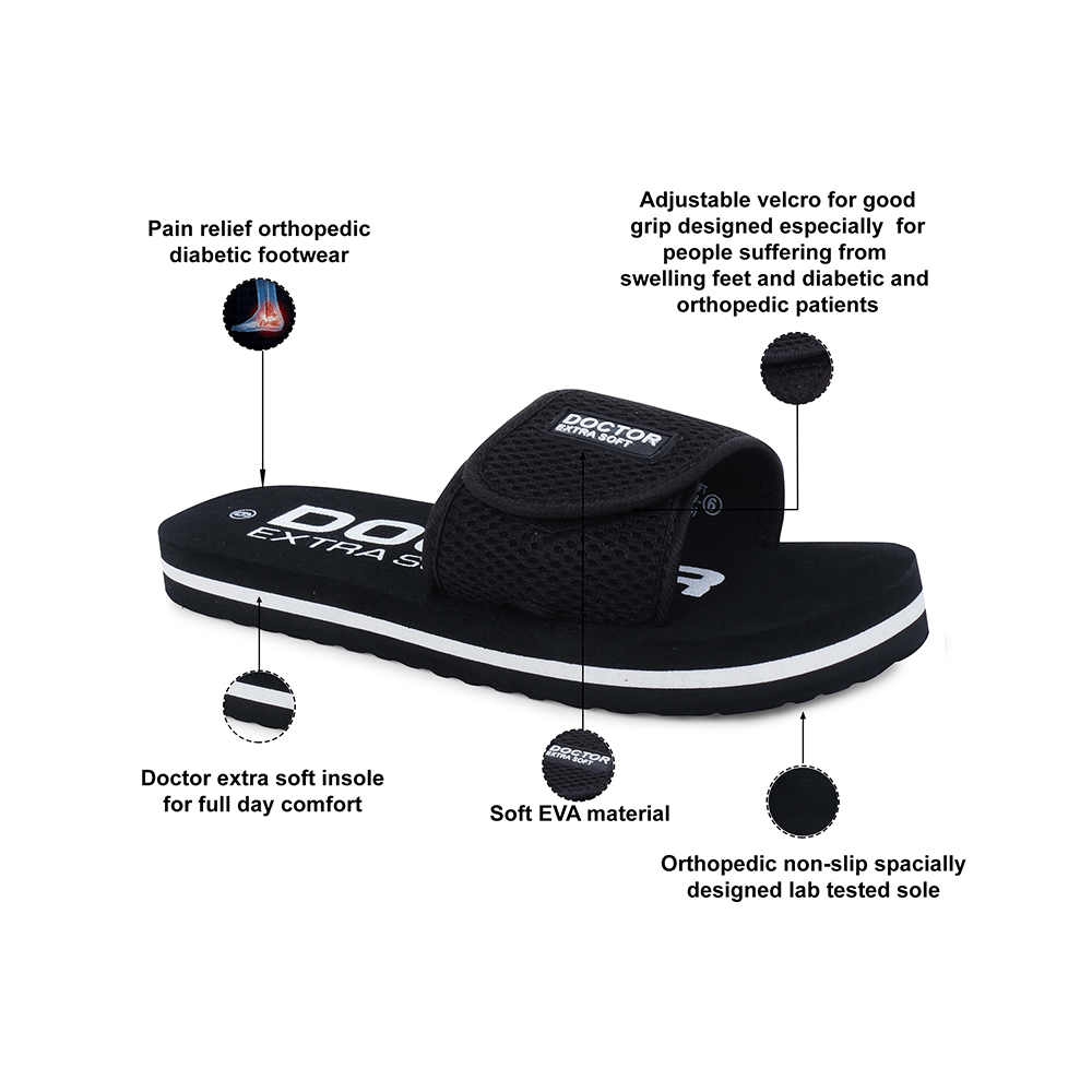 Doctor Extra Soft D 17 Orthopaedic and Diabetic Adjustable Strap Comfort Slippers for Women Black 10 - Image 3